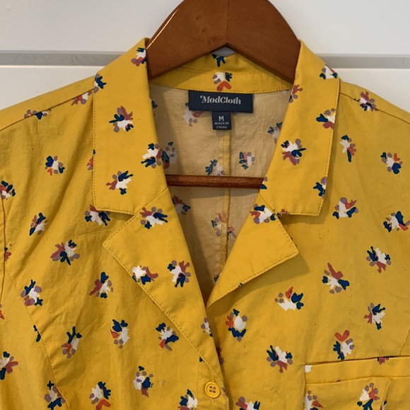 ModCloth Yellow Daytime Dynamo Button Up Floral Button-Down - Picture 5 of 9